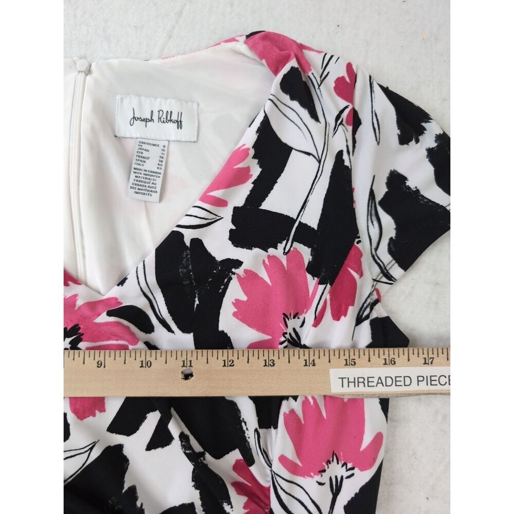 Joseph Ribkoff Sheath Dress Womens 8‎ Floral Short Sleeve Faux Wrap Career Event - Picture 10 of 11